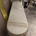 Oval Marble-Top Sideboard with Deep Button-Tufted Leather Panels and High-Gloss Lacquer Frame